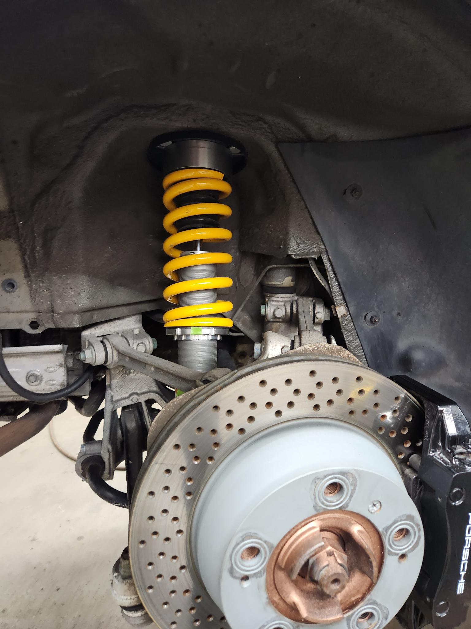 Coilover suspension install on Porsche at Akin Automotive
